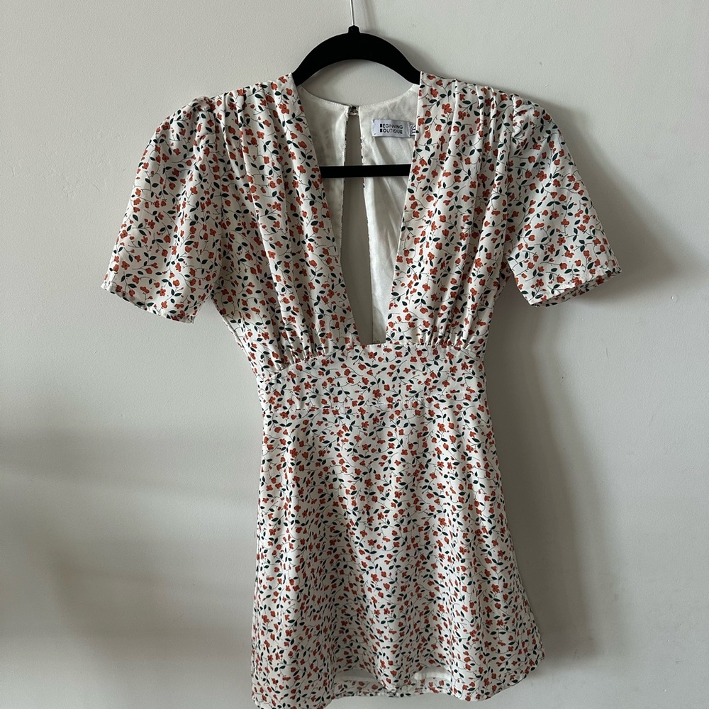 Beginning Boutique White and Red Floral Mini Dress